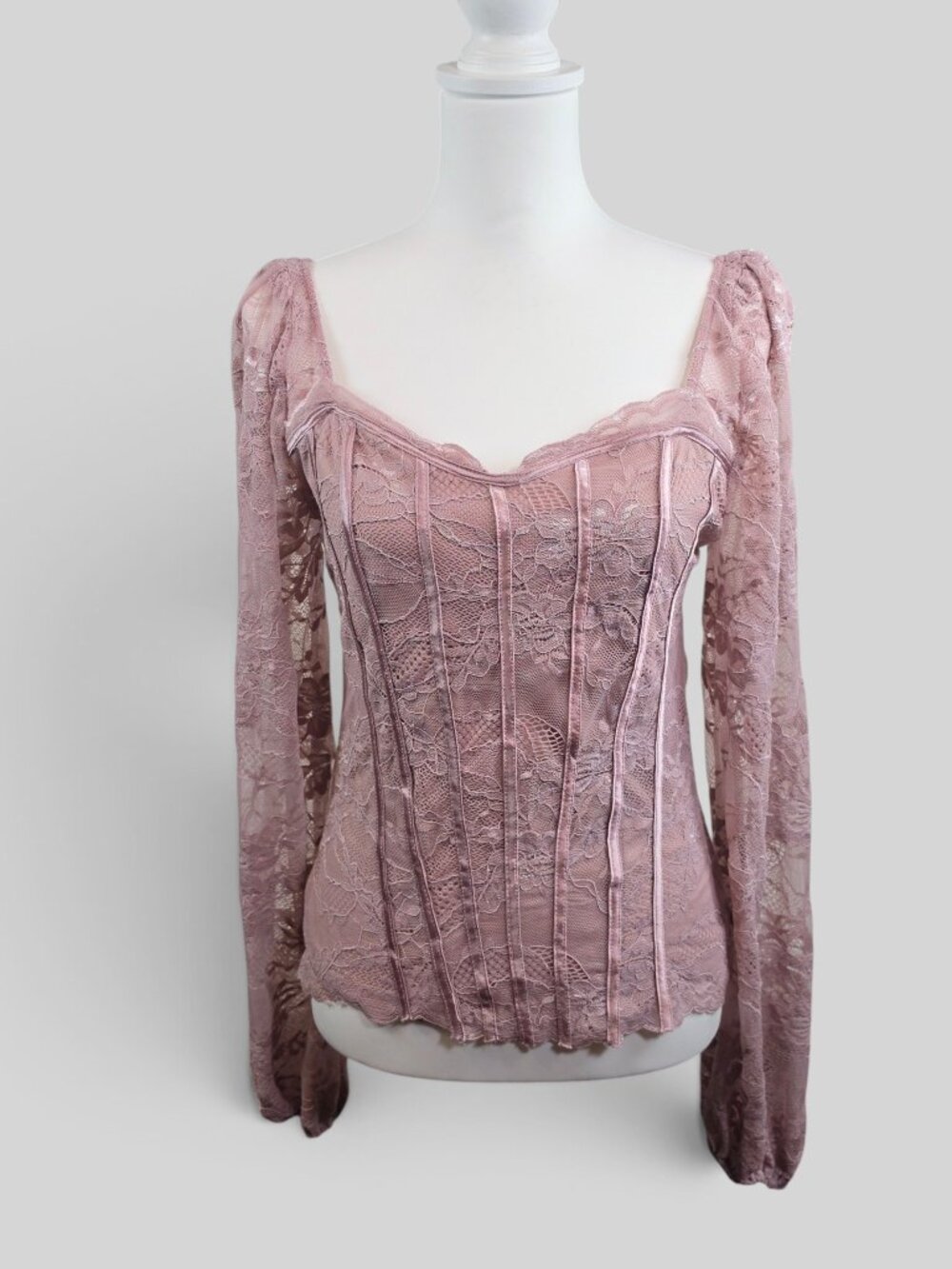 Willow + Root Blush Pink Floral Lace Corset Long Sleeve Top Small